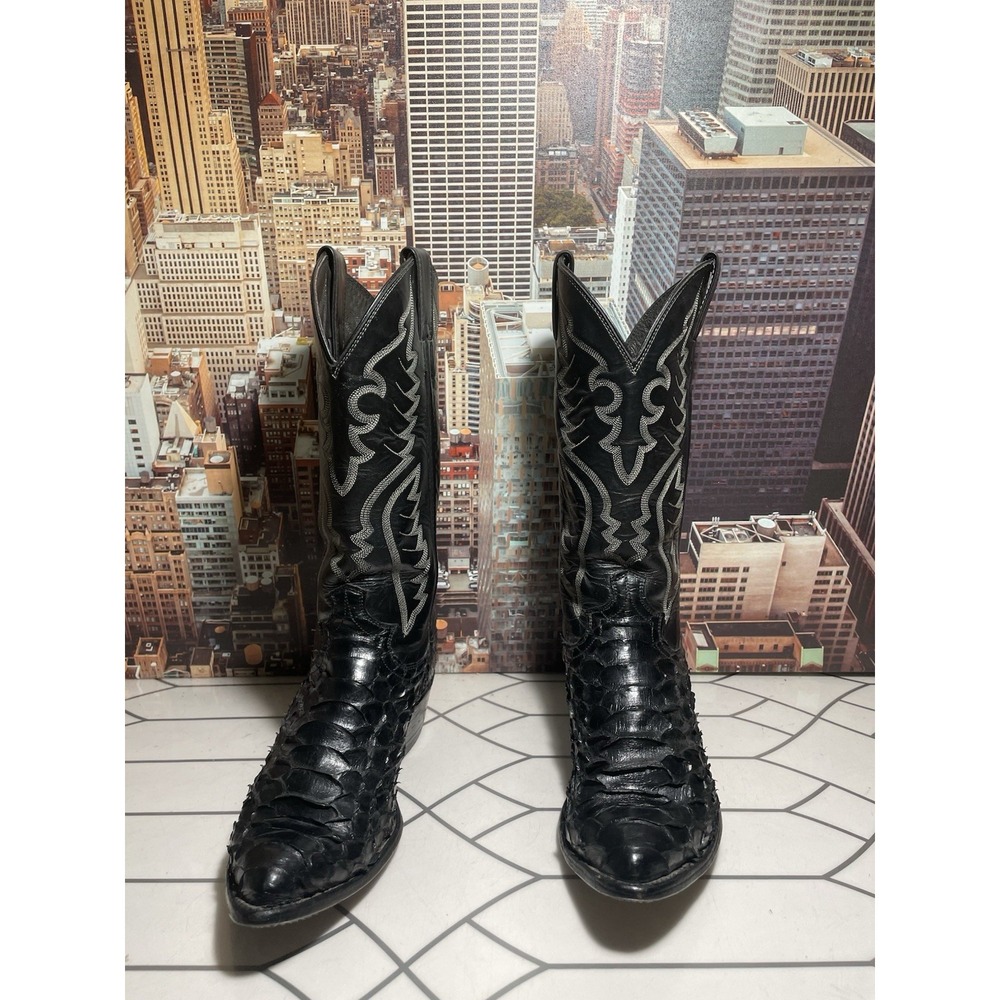 Vintage Justin Black Snake Skin Cowboy Western Boots Mens Sz 7.5 D/6046 USA Made - Picture 3 of 13
